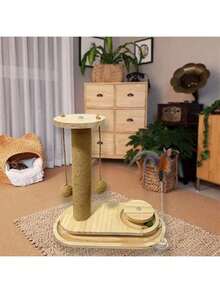Cat Toy Pine Wood Cat Scratch Pole Vertical Sisal Cat Climbing Frame Wear-Resistant And Non Shedding Cat Turntable Integrated Cat Toy Modern Cat Scratching Post - Stylish Decor For Home, Sturdy & Pet-Friendly Cat Scratch Tree With Ball - Fun Playtime For Kittens & Cats, Reduce Furniture Damage - 灰色 - 查看 11
