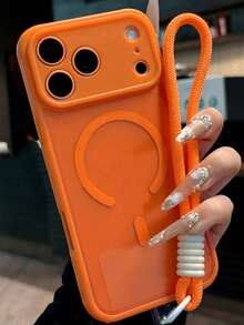 Luxury Skin-Feel Matte Clear Magnetic With Wristband Strap Phone Case Compatible With IPhone 17 Pro Max 17 Pro 17 16 Pro Max 16 Pro 16 15 Pro Max 15 Pro 15 14 Pro Max 14 Pro 13 12 Pro Max Camera Protection Soft TPU Anti-Drop Back Cover Wireless Charge - Orange - View 1