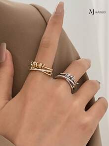 1 chiếc nhẫn xoay nhiều lớp có thể điều chỉnh giúp giảm lo âu đính đá giả, thiết kế sáng tạo, giản dị, thích hợp cho phụ nữ đeo hàng ngày, quà tặng Ngày của Mẹ - Vàng - Xem 8