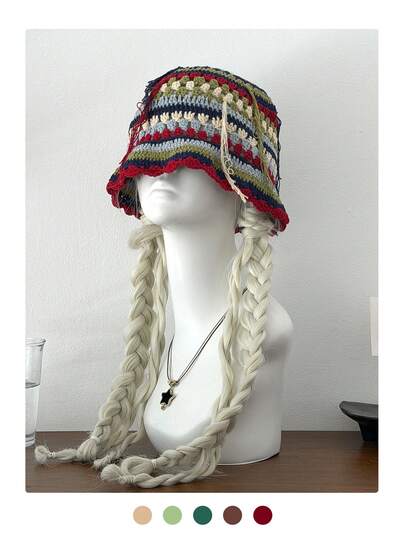 Colorful Floral Knitted Bucket Hat, Breathable & Cool For Summer, Petite Size