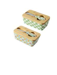 Ceramic Lid Butter Dish - Large Capacity Butter Storage Container With Divider, Hand-Painted Ceramic Creative Butter Box, Dishwasher , Christmas Kitchen Gift, Durable And Highly Creative - View 9