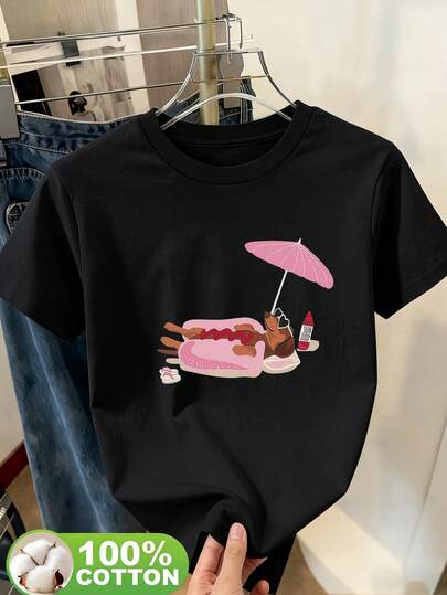 قميص تي شيرت للنساء بطباعة عيد الميلاد على شكل كلب السلق، تصميم جمالي، قطعة مريحة وفضفاضة، قميص قطن 100%، ملابس كاجوال للنساء