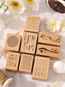8pcs/Box Stars And Rain Pattern Wooden Stamp Set, Clear Pattern Creative Design Handbook Stamp, Used For Scrapbook And Diary Decoration Gift Wrapping Decoration Stamp, Back-To-School Season Handbook Gift To Friends - Sets - View 4