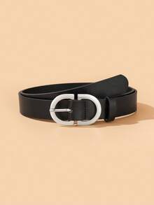 1 pièce Ceinture en PU à boucle en forme de 8 blanche, convient aux robes, t-shirts, pantalons décontractés, à la mode et élégante pour un port quotidien et en vacances - Noir - Voir 1
