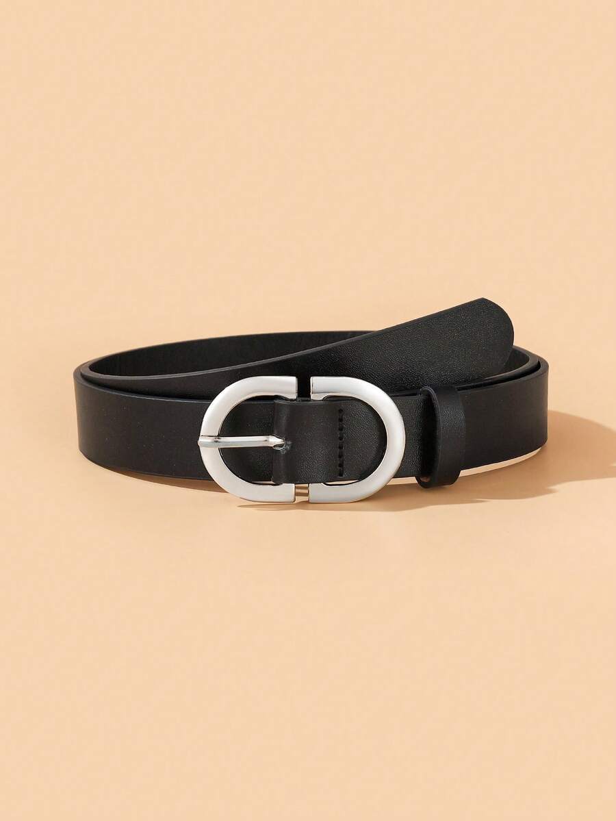 1 pièce Ceinture en PU à boucle en forme de 8 blanche, convient aux robes, t-shirts, pantalons décontractés, à la mode et élégante pour un port quotidien et en vacances - Noir - Voir 1
