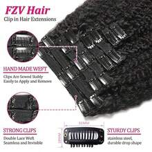 Hair Clip In Hair Extensions Kinky Straight Human Hair 8Pcs Clip In Extensions Double Weft 110g Remy Clip In Hair Extensions Real Human Hair Extensions Clip Ins Jet Black For Women 22inch - S1B - 查看 5