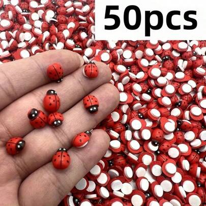 Hình dán bọ rùa đỏ mini - Tự dính, có thể tái sử dụng, thích hợp cho đồ thủ công, làm thiệp, trang trí sân vườn và bố trí phòng, với thiết kế màu đỏ, hình dán thủ công và vật liệu thủ công.