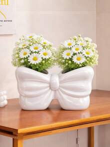 1pc Pink/White Bowknot Vase, Decorative Vase, Tabletop Centerpiece, Home/Living Room Decor - B - View 5