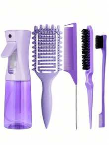 2/5/6/12件套男女通用美发造型梳套装（新款升级卷发造型梳、9排尼龙气垫造型梳、蓬松梳、尖尾梳、边缘梳、喷雾瓶、4个鳄鱼夹、花朵发夹、美发梳套装） - 彩色 - 查看 3