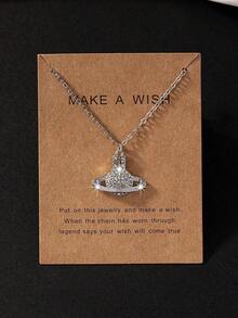 1pc Full Rhinestone Geometric Charm Planet Necklace - Bạc 2 - Xem 2