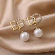 1 Pair Fashionable Delicate Niche Design Sparkling Faux Pearl Letter Dangle Earrings, Charming Versatile Earrings Gift For Women - Earrings - View 7