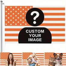 Customized 1-Sided Personalized Orange American Flag, Can Customize Photo, Logo, Flag, Outdoor All-Weather Memorial Cannon Sports Flag Grommet Ring, Yard Decor, Home Decor, Suitable For All Seasons, Personalized Gift For Family, Flag Pole Not Included - Multicolor - View 1