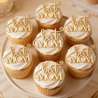 3 piezas/5 piezas Decoraciones para pastel del Día de la Madre, Toppers para cupcakes de acrílico dorado "Mejor mamá", Decoraciones para pastel con tema de Madre adecuadas para fiesta del Día de la Madre, cumpleaños, Acción de Gracias, regalos del Día de la Madre