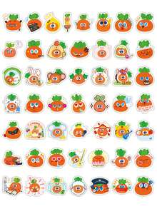 50pcs Cute Cartoon Soft Cute Radish Expression Stickers, Funny Decorative Stationery, Water Bottle, Notebook Stickers - Multicolor - View 4