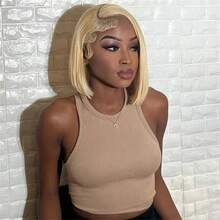 613号金色波波头假发,真人发漂白,巴西雷米发,价格实惠,13x4直发短波波头假发,真人发闭合式假发,预先拔毛 - S613 - 查看 2