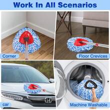 3 Pcs Mop Replace Heads & 1 Scrub Brush & 1 Base Combo For Ocedar Easywring 2-Tank System Microfiber Spin Mop Replacement Head,Machine Washable For Bathroom,Kitchen,Tub And Tile(Blue) - (3+1+1)pcs - 查看 4