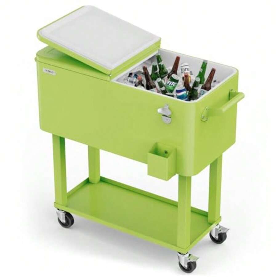 80 Quart Rolling Ice Chest Portable Patio Party Bar Drink Cooler Cart with Shelf Beverage Pool with Bottle Opener Light Green - Verde claro - Ver 1