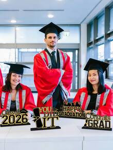 Bộ 4 món trang trí tốt nghiệp màu đen và vàng năm 2026, Chúc mừng bạn đã tốt nghiệp thành công! Trang trí bàn làm việc bằng gỗ, trang trí bàn tiệc tốt nghiệp, sinh viên tốt nghiệp năm 2026, khay nhiều tầng, trang trí lễ tốt nghiệp. - Đồ trang trí tốt nghiệp màu đen và vàng - Xem 8