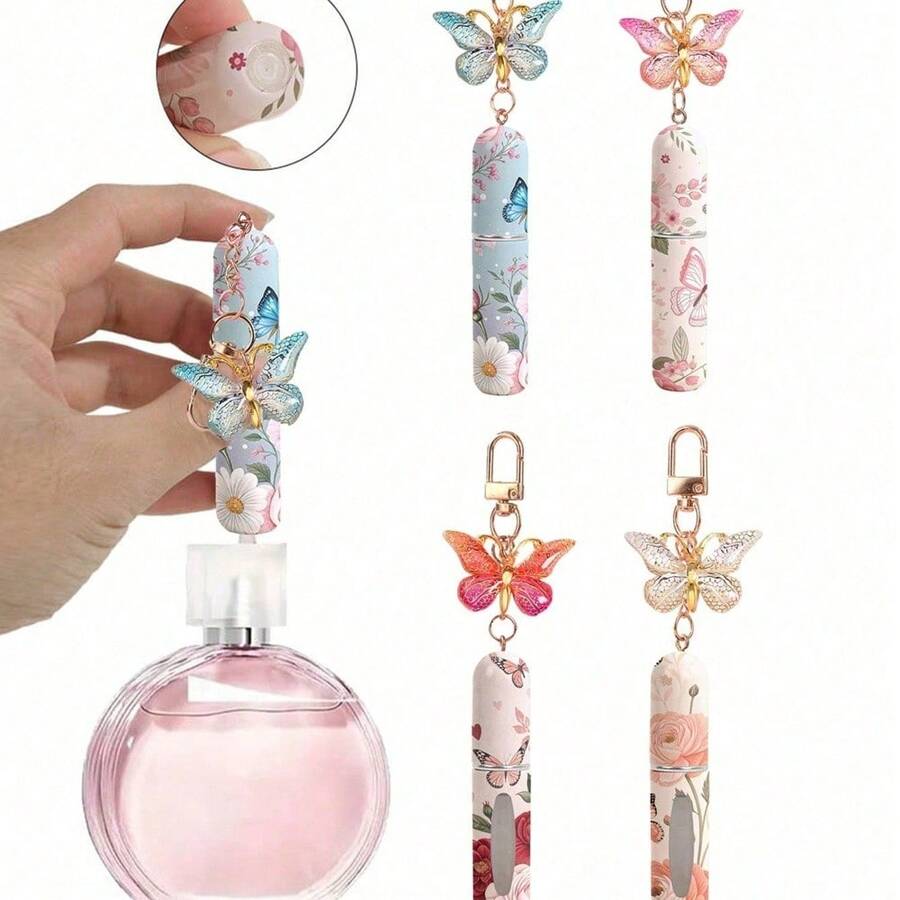 For Butterfly Themed 5ml Perfume Refill Bottle Keychain For Women Travel Portable Cosmetic Spray Container With Bottom Filling System Girls Gift Idea - A - 查看 1