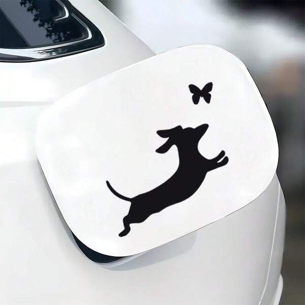 1pc Dachshund Car Decal, Dachshund Chasing Butterfly Pattern Sticker, Vinyl Car Sticker, Suitable For Cars, Motorcycles, Trucks, Laptops,