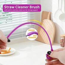 Silicone Straw Cleaning Brush, Reusable Straw Cleaning Brush With Flexible Steel Core, Extra Long Soft Bristle Bottle Brush Suitable For Cleaning Glass Straws And Crevices - A - View 4