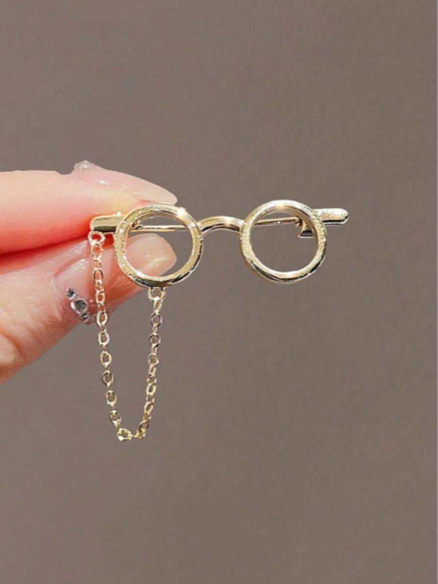 1Cartoon Cute Glasses Brooch For Women, High-End, Simple, Versatile, Personalized Lapel Pin, Suit Anti-Exposure Buckle - Gold - View 1