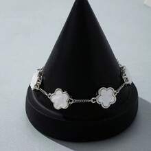 Bộ 1/2 vòng tay dây xích hình cỏ ba lá đen trắng tối giản cổ điển, quà tặng sinh nhật. - Đen và trắng - Xem 3