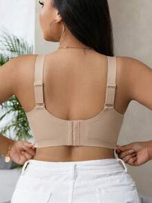 1pc Plus Size Women Khaki Wireless Full Coverage Bra, Comfortable Breathable Sports & Yoga Bra - Khaki - View 3
