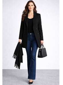 Women's Overcoat, Winter, Autumn, Elegant, Double Button, Office - 黑色 - 查看 1