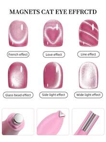 3D爱心磁性美甲凝胶，猫眼效果，双线月牙蛇皮法式美甲，UV吸收磁性美甲棒，DIY美甲沙龙工具，返校季 - 彩色 - 查看 5