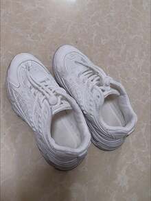 Zapatos deportivos para niños, suela gruesa antideslizante y resistente al desgaste, punta redonda con cordones, transpirables para exteriores, estilo moderno de moda y versátil, ideales para uso diario, deportes, parques de atracciones, escuela y viajes. - Blanco - Ver 2