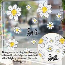 1/2pcs Colorful Floral Electrostatic Window Cling. Smiling Flowers And A "Smile" Sign Design. Removable And Waterproof PVC. Suitable For Home Decoration In Living Rooms, Bedrooms, And Bathrooms. - Multicolor - View 9