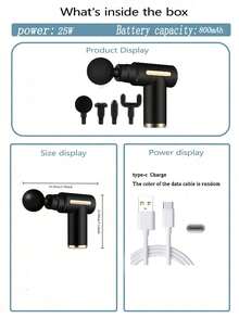 AXH Powerful Muscle Relaxation Device - Rechargeable Deep Tissue Massage Gun With 4 Massage Heads, Full Body Relief, Ultimate Muscle Recovery Tool, Home-Grade Plastic Material, USB Charging - Black - View 12