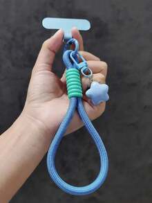 1条多巴胺彩色星星吊坠手链，短款吊坠腕带，户外旅行徒步购物防丢手机挂绳，编织带带衬垫 - 彩色 - 查看 11