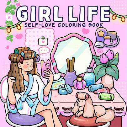 1 Cuốn sách tô màu "Cuộc sống của cô gái" - Sách tô màu về tình yêu bản thân: 40 trang với hình ảnh dễ thương và đáng yêu về chăm sóc bản thân và cảnh ấm cúng trong nhà, giấy dày 200g, món quà lý tưởng cho Ngày của Mẹ và giúp giảm căng thẳng.