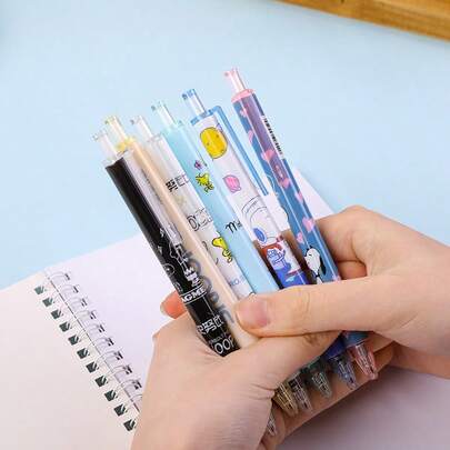  1 set/5 piezas Bolígrafos de prensa lindos de Snoopy, artículos de papelería para estudiantes, versión coreana fresca y linda para niñas, bolígrafos neutros, regalo de regreso a la escuela para estudiantes