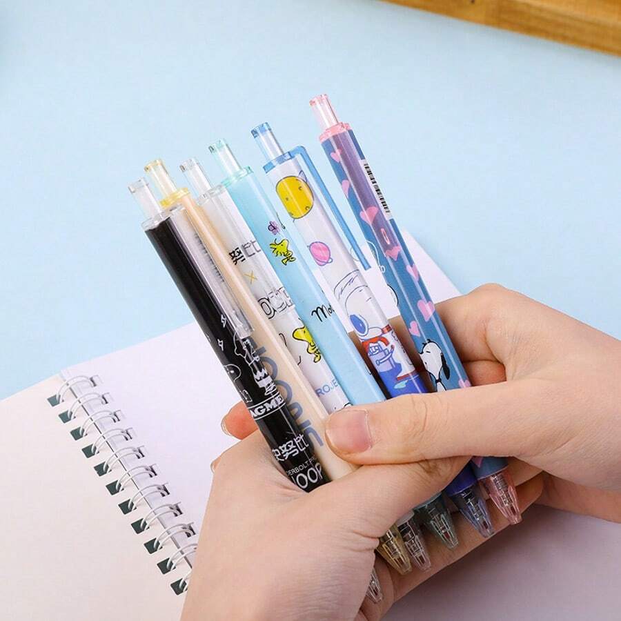 SNOOPY 1套/5支装 史努比可爱按压笔 学生文具 可爱少女清新韩版 中性笔 学生返校礼物 - 彩色 - 查看 1