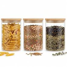 3PCS Large Glass Storage Jars – Airtight Pantry Containers For Spaghetti, Pasta, Cereal, Flour & Rice, Clear Kitchen Countertop Canisters - Transparente - 950 ml*3 - Ver 4