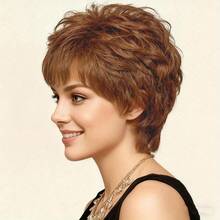 优雅巴西真人发假发，女士短款精灵刘海，层次感直发，机器制作，适合日常佩戴，用途广泛，高品质，适用于派对、新年造型、韩流、K-Pop风格、角色扮演、婚礼、节日等场合。 - S4 - 查看 7