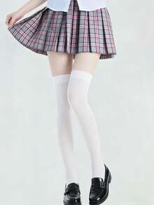 1/2 Pairs Black & White Combination High Elasticity Thigh High Socks, Suitable For Women - Multicolor - View 11