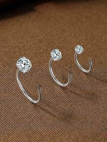 1pc S925 Sterling Silver Fashion Minimalist Four-Claw Zirconia Nose Ring, Suitable For Women's Daily Wear, Body Piercing Jewelry Accessory, Gift For Friends - Single - View 2