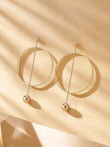 1pair Women's Fashionable Round Hoop Earrings With Bead Detailing, Suitable For Parties And Daily Wear, Vacation-Style Jewelry, A Gift For Girlfriend - 金子 - 查看 4