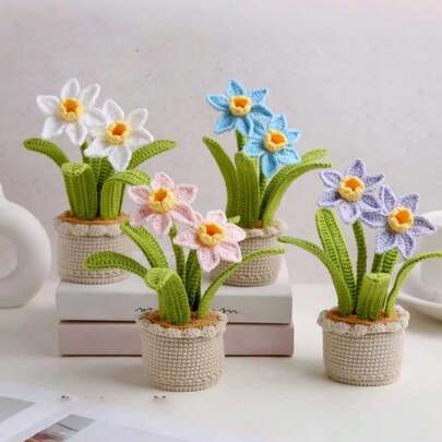 Handmade Woven Potted Artificial Flowers, Office Decor, Valentine's Day & Christmas Gift, Souvenir