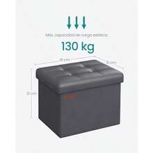 SONGMICS Puff Almacenaje Banco de Almacenamiento 31 x 41 x 31 cm Amplio Espacio Taburete Reposapiés Gris Oscuro MLSF100G01 - Gris Oscuro - Ver 2