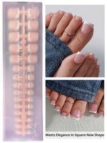 150pcs Short Square Press-On Toenails, Pink French Soft Gel Nail Tips, Suitable For DIY Fake Nails, Minimalist & Versatile, 15 Sizes, For Women Nail Supplies - 淺粉色 - 查看 2