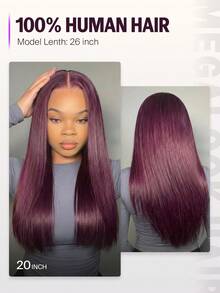 MEGALOOK 6x5 Lace Closure Wig Human Hair 20 Inch Bone Straight Wave Purple Wig Natural Hairline Glueless Wig For Women Daily Life Wedding Festival Costume Use 180% Density - S99JB - View 5