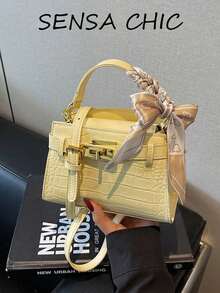 This Solid Color PU Handbag Is A Fashionable Ladies' Tote, Featuring A Detachable And Adjustable Top Handle. It Is Very Suitable For Travel, Shopping And Dating, Making An Ideal Gift For Women, And Also Suitable For Work, Outings Or Travel Use. - Yellow - View 6