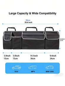 1个通用汽车座椅靠背收纳袋，大容量牛津布材质，带多个口袋，多功能网袋，适用于车门和座椅缝隙，是公路旅行、家庭旅行、露营、SUV、卡车等车型的理想之选，可整齐收纳玩具、零食、电子产品、文件等，方便日常取用。 - 黑色 - 查看 3