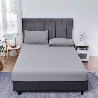 1PC Solid Color Fitted Sheet Simulation Silk Fitted Sheet Bed Sheet Modern Soft Bedding Set For Household King Queen Full Twin Size Sheet Bedspread Deep Pocket Breatheable Wrink-Free Better For Sleep, Machine Washable