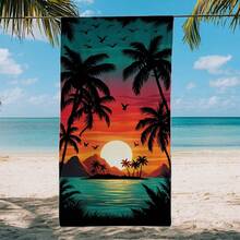 1 pièce Serviette de plage avec paysage de coucher de soleil et palmiers, super douce microfibre extra large, serviette de bain super absorbante, convient pour la plage, la piscine, les voyages, le camping, le yoga - B - Voir 4